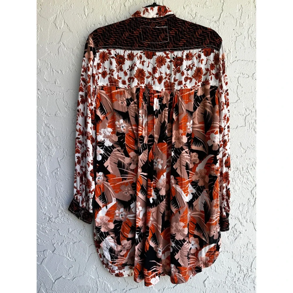 We‎ The Free People Mixed Print Floral Tropical Tunic Shirt Women XS Oversize
